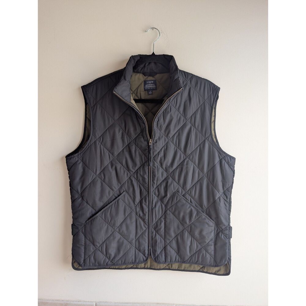 J. Crew men's large quilted vest black authentic outerwear full zip puffer